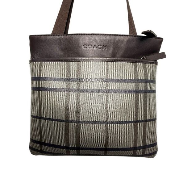 Coach Plaid Trans Atlantic Leather Messenger Bag F70751 Leather Trim, Crossbody, - Picture 2 of 13